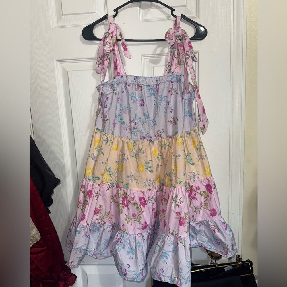 LoveShackFancy Pastel Floral Tiered Sundress in Pink, Yellow, Lavender